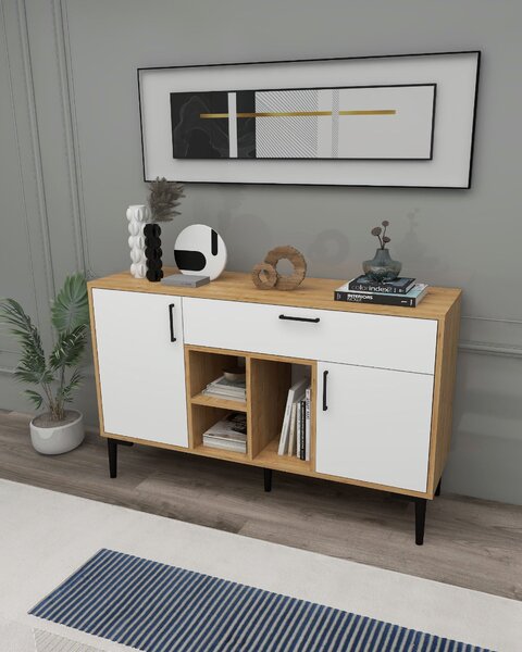 Komoda Trubas (dub safírový + bílá). Akce -20%