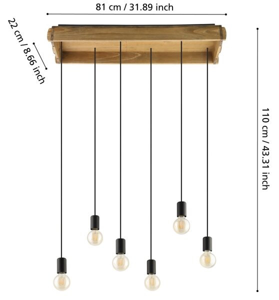 Eglo 43592 - Lustr na lanku WOOTTON 6xE27/40W/230V
