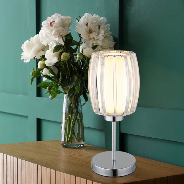 Globo Stolní lampa Maribel, výška 40 cm, chrom/čiré sklo, kov, Čirá / transparetní, Obývací pokoj / jídelna, Plast, Moderní
