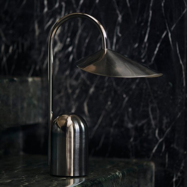 Stolní lampa ferm LIVING, Arum, stmívatelné, Metalická, Obývací pokoj, Nerezová ocel, Design