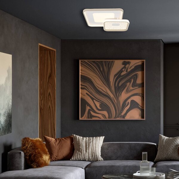 Globo LED stropní svítidlo Mosaiko, délka 50 cm, bílá/písková kovová, stmívatelný, Krémová / jantar, Obývací pokoj / jídelna, kov, Moderní