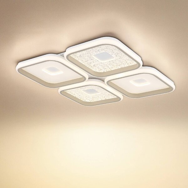 Globo LED stropní svítidlo Mosaiko, délka 54 cm, bílá/písková kovová barva, stmívatelný, Krémová / jantar, Obývací pokoj / jídelna, kov, Moderní