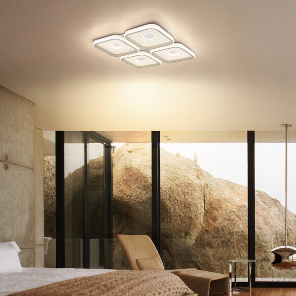 Globo LED stropní svítidlo Mosaiko, délka 54 cm, bílá/písková kovová barva, stmívatelný, Krémová / jantar, Obývací pokoj / jídelna, kov, Moderní
