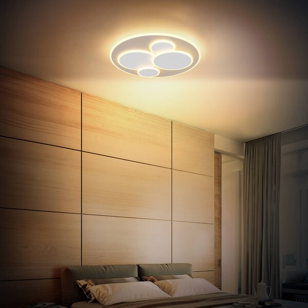 Globo LED stropní svítidlo Monty, Ø 49 cm, bílé/pískové, kov/plast, Krémová / jantar, Obývací pokoj / jídelna, kov, Moderní