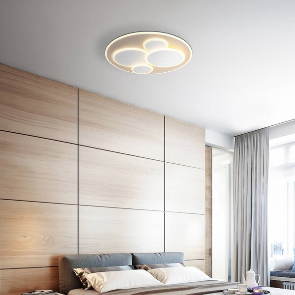 Globo LED stropní svítidlo Monty, Ø 49 cm, bílé/pískové, kov/plast, Krémová / jantar, Obývací pokoj / jídelna, kov, Moderní