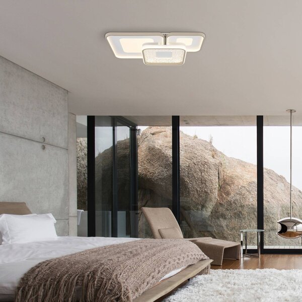 Globo LED stropní svítidlo Mosaiko, délka 54 cm, bílá/písková, kov, stmívatelný, Krémová / jantar, Obývací pokoj / jídelna, kov, Moderní