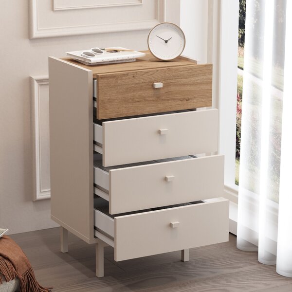Komoda Lukex 3 (písková + dub). Akce -15%