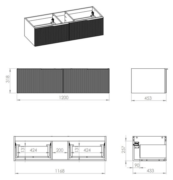 Elita Soho Slim skříňka 120x45.3x31.8 cm pod umyvadlo závěsná zelená RE081204047010