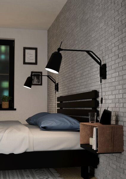 Eglo 900157 LORETO - Nástěnná černá lampa s naklápěcím stínidlem a s kabelem do zásuvky, 1 x E27 (Nástěnná lampa s vypínačem na kabelu)