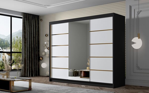 Šatní skříň AMBER VI 250 cm - černá/bílá