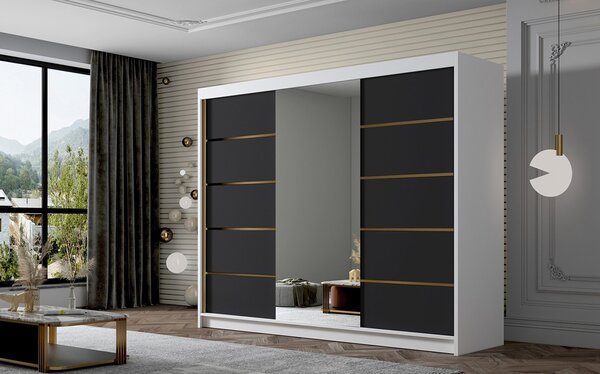 Šatní skříň AMBER VI 250 cm - bílá/černá
