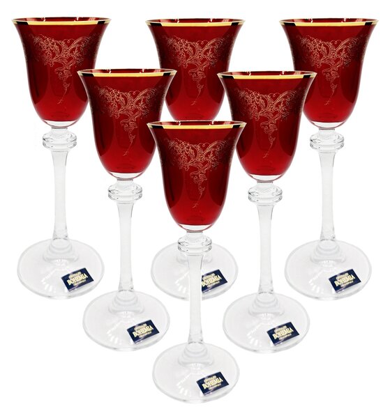 Bohemia Crystal sklenice Alexandra červené s ornamenty 60 ml
