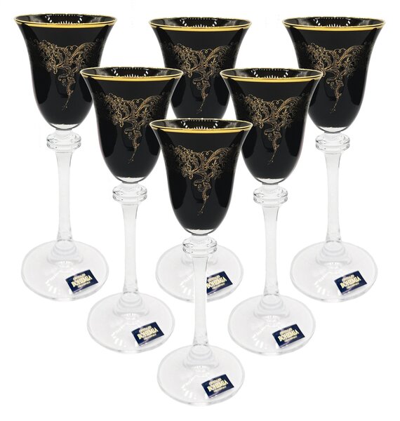 Bohemia Crystal sklenice Alexandra černé s ornamenty 60 ml
