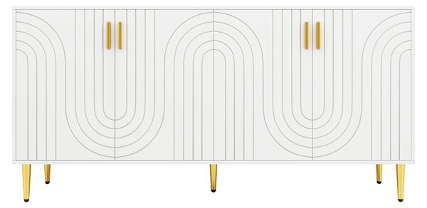 Komoda, rozměry 152x40x75 cm, s vlnitým designem, zlaté úchytky a nožky, elegantní. Bílá barva