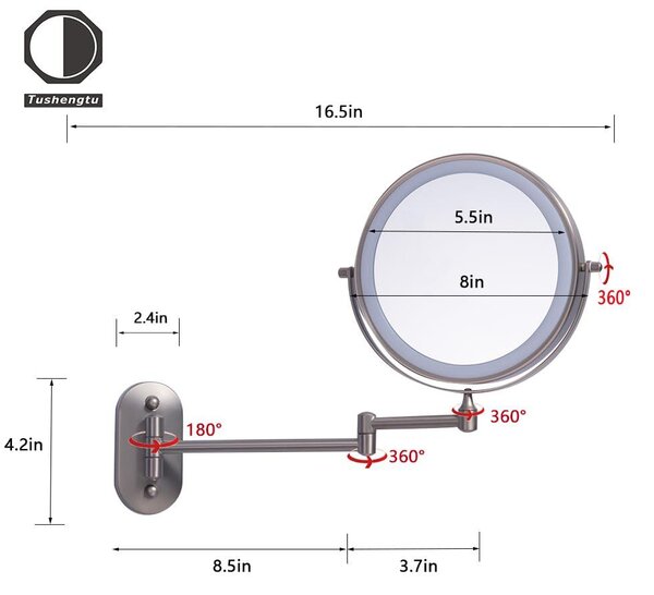 Zrcadlo do koupelny s osvětlením, určené k montáži na stěnu - Sada 10 kusů - LED, nabíjecí (8CB-N10X)