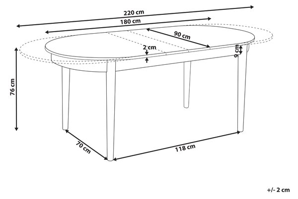 Rozkládací jídelní stůl LARTO Tmavý jasan 180/220 cm 90 cm