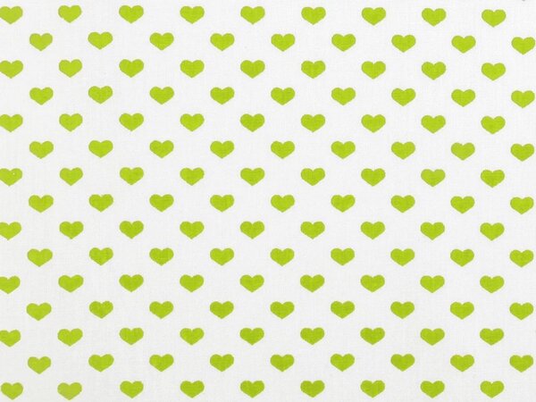 Bavlněná látka srdce METRÁŽ - 14 bílá zelená
