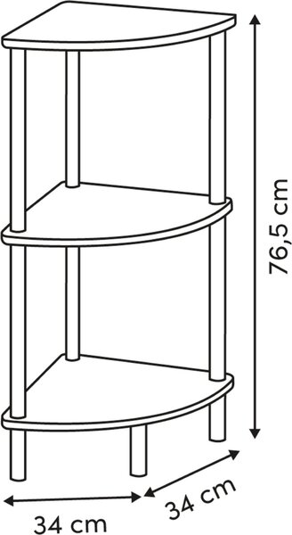 Rohový regál COME, 3 úrovně, 76 cm