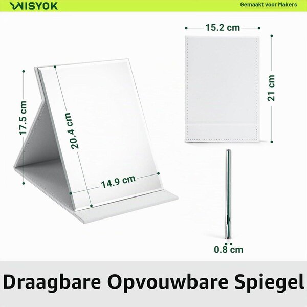Skládací kosmetické zrcadlo cestovní zrcadlo - 21 x 15 cm - Bílé -Polyuretankůže - Na cesty a dovolenou