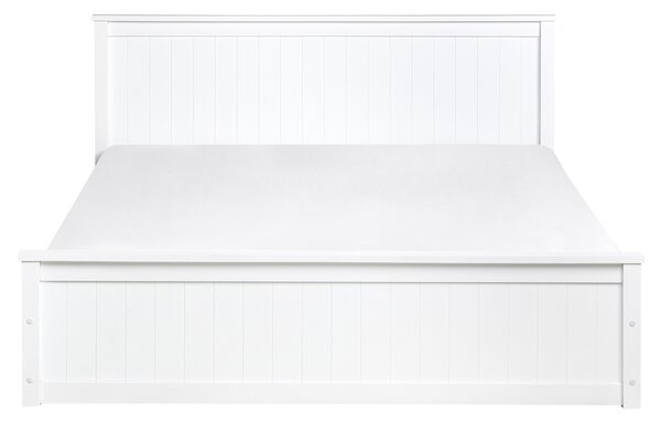 Postel s úložným prostorem LAMBRES Borovicové dřevo Bílá 160 x 200 cm