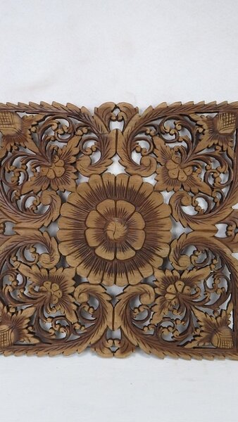 Závěsná dekorace Mandala, hnědá patina, 60x60cm, teakové dřevo,ruční práce