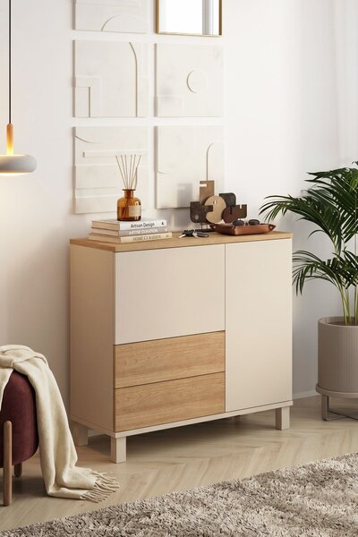 Komoda Moony Md4 (písková + dub). Akce -20%