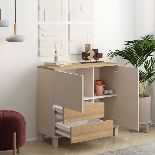 Komoda Moony Md4 (písková + dub). Akce -20%