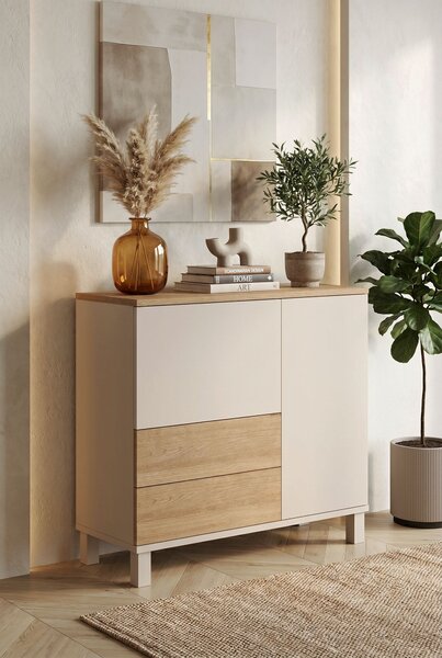 Komoda Moony Md4 (písková + dub). Akce -20%