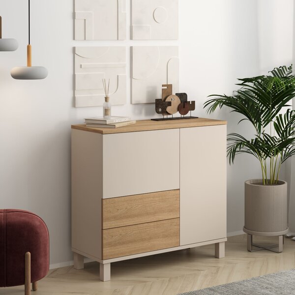 Komoda Moony Md4 (písková + dub). Akce -20%