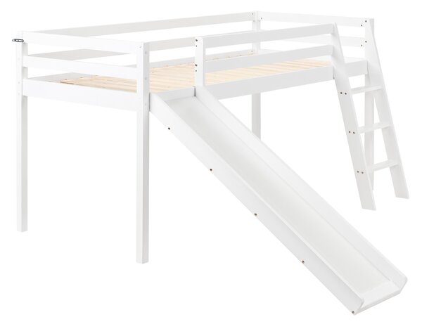 Zvýšené lůžko Borovicové dřevo STAPLE 90 x 200 cm se skluzavkou Bílá