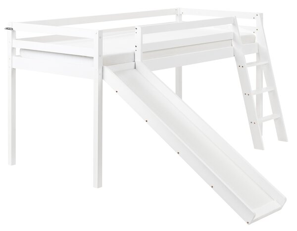 Zvýšené lůžko Borovicové dřevo STAPLE 90 x 200 cm se skluzavkou Bílá