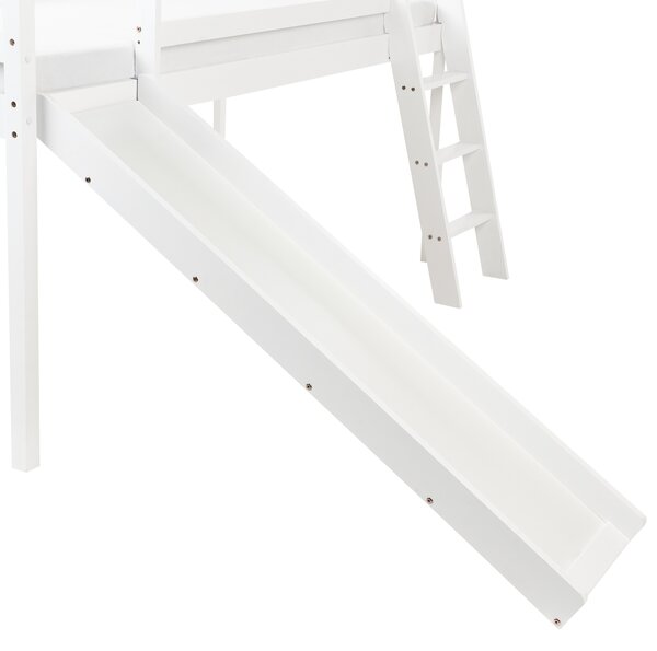 Zvýšené lůžko Borovicové dřevo STAPLE 90 x 200 cm se skluzavkou Bílá