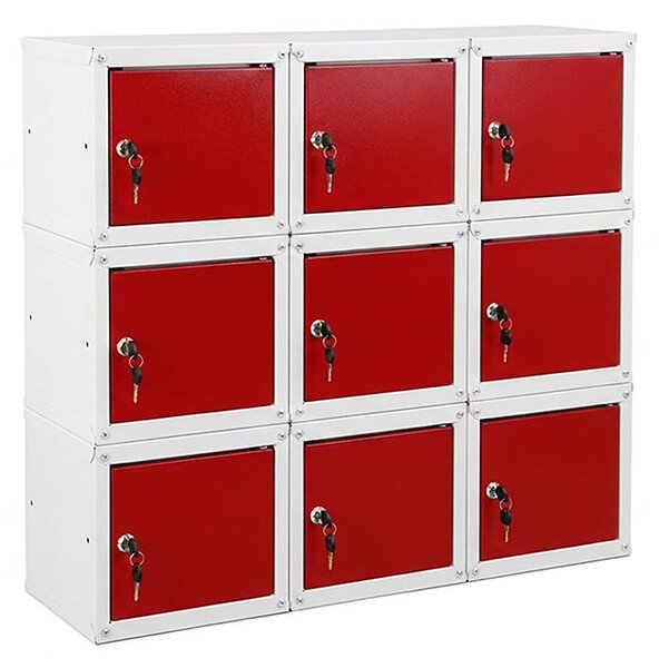 9x Uzamykatelná kovová skříňka Trestles SKM 350x350x350, červená dvířka