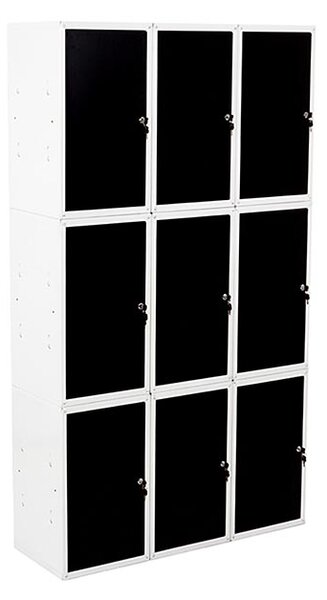 9x Uzamykatelná kovová skříňka Trestles SKM 350x350x700, černá dvířka