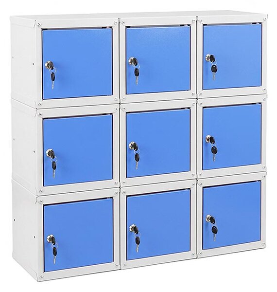 9x Uzamykatelná kovová skříňka Trestles SKM 350x350x350, světle modrá dvířka