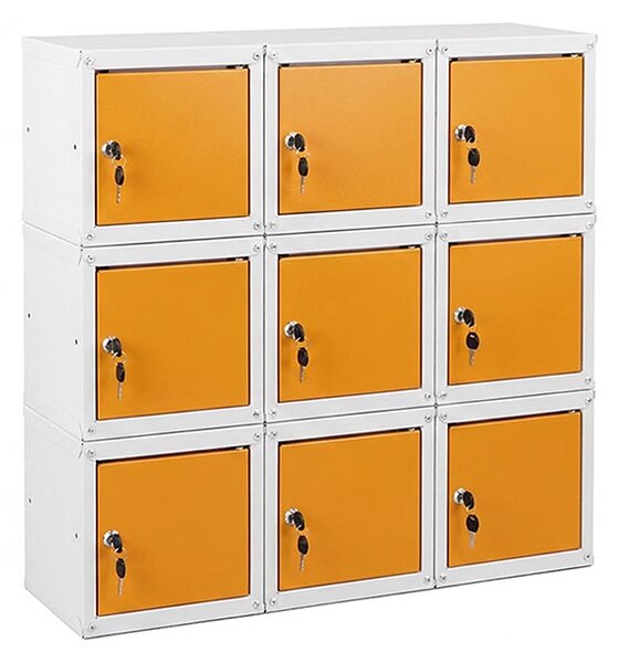 9x Uzamykatelná kovová skříňka Trestles SKM 350x350x350, žlutá dvířka
