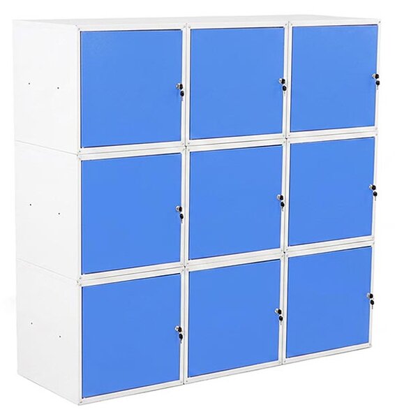 9x Uzamykatelná kovová skříňka Trestles SKM 450x450x450, světle modrá dvířka