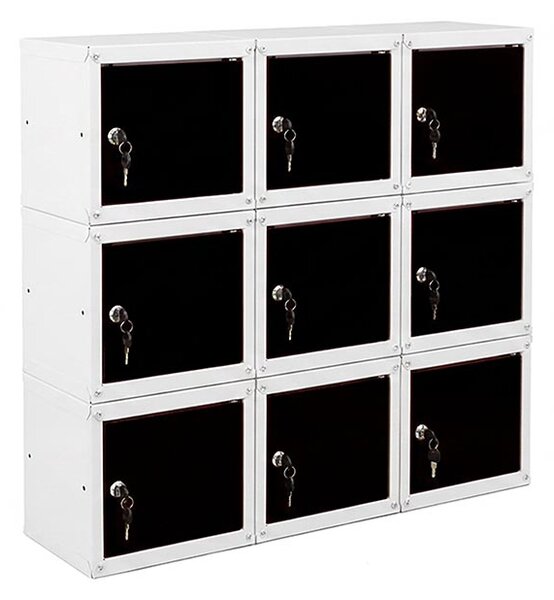 9x Uzamykatelná kovová skříňka Trestles SKM 350x350x350, černá dvířka