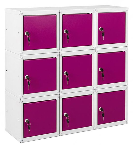 9x Uzamykatelná kovová skříňka Trestles SKM 350x350x350, fialová dvířka