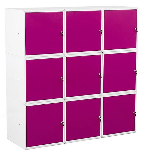 9x Uzamykatelná kovová skříňka Trestles SKM 450x450x450, fialová dvířka