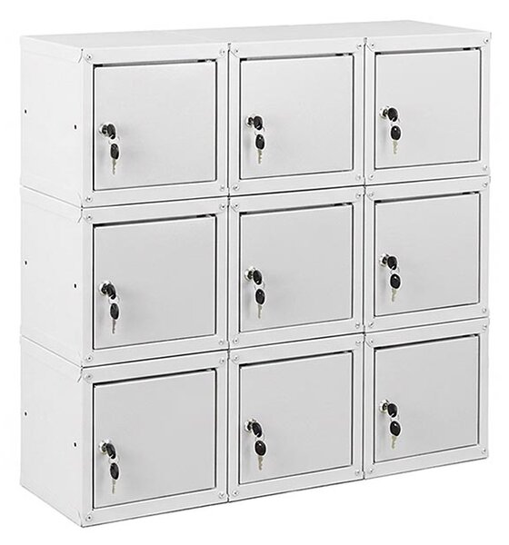9x Uzamykatelná kovová skříňka Trestles SKM 350x350x350, světle šedá dvířka