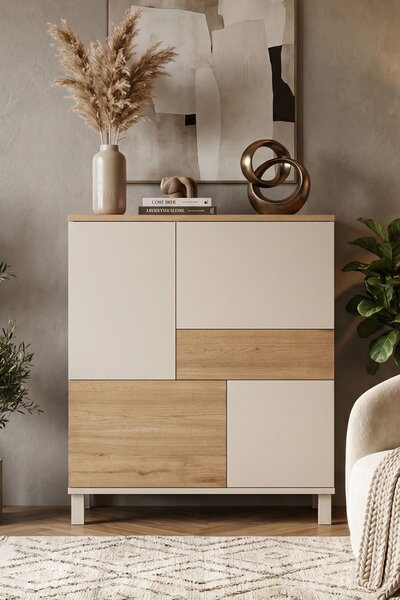 Komoda Moony Md3 (písková + dub). Akce -20%