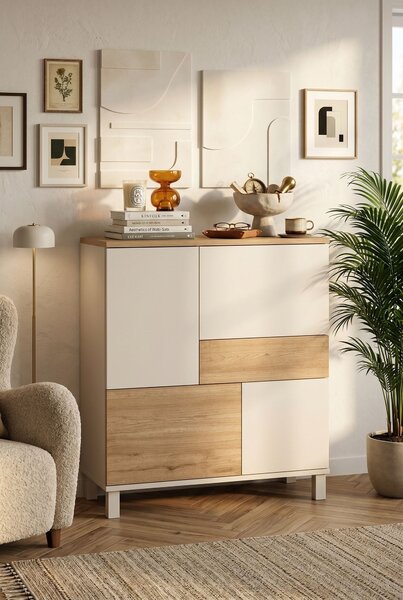 Komoda Moony Md3 (písková + dub). Akce -20%