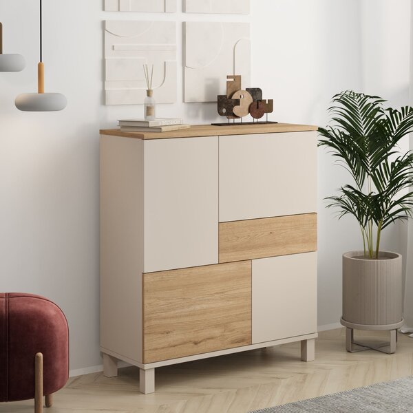 Komoda Moony Md3 (písková + dub). Akce -20%