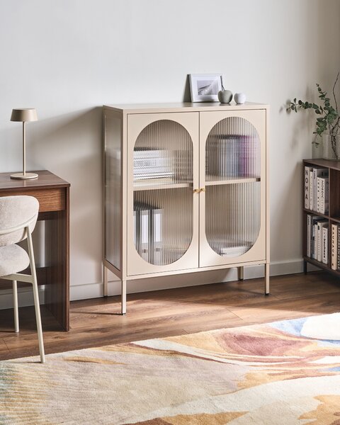 Prosklená komoda SARRE Kov 90 cm Béžová