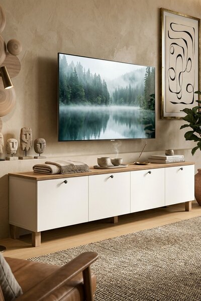 TV stolek/skříňka Nordla 7 (bílá + dub). Akce -20%