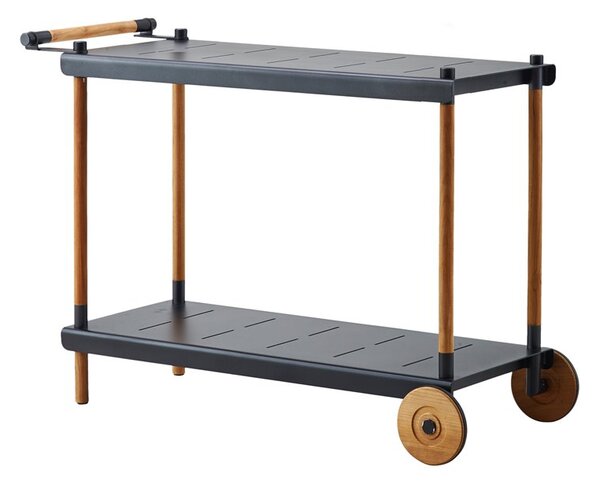 Cane-line Servírovací vozík s kolečky Frame, Cane-line, 115x48x82 cm, rám teak, 2x deska hliník barva lava grey, kolečka teak