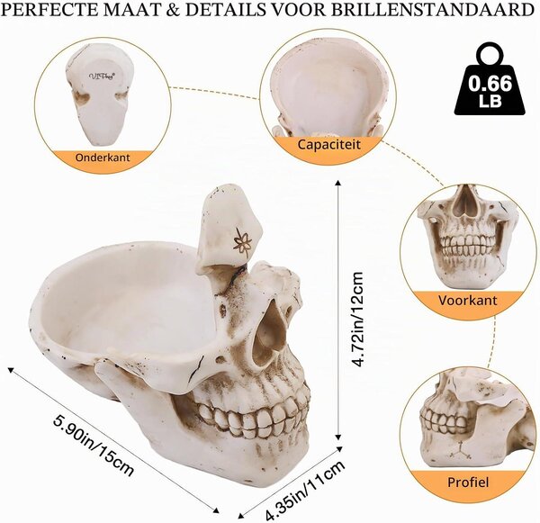 Držák na brýle ve tvaru lebky s úložným boxem, originální držák na brýle, který se hodí na noční stolek