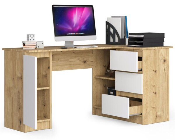 Počítačový stůl B20 155 cm, pravá, dub artisan/bílá