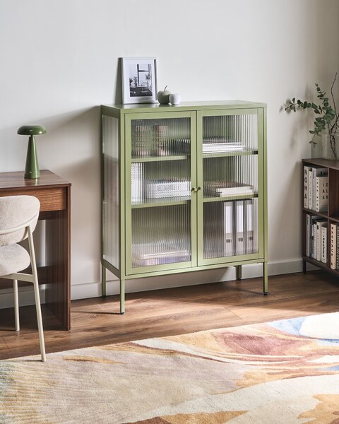 Prosklená komoda LERRYN Kov 90 cm Zelená